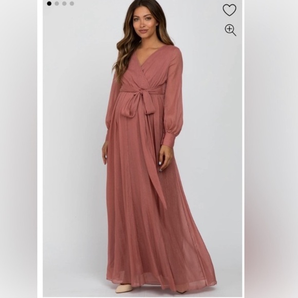 ricarica Dresses & Skirts - Ricarica chiffon long dusty rose glitter maternity dress long sleeved 2X shimmer